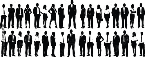 Group of professional business people silhouettes standing in rows, corporate team diversity, successful workforce, management staff, office workers community, leadership concept