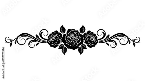 Elegant Black Rose Floral Ornament with Vintage Scroll Design