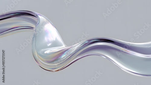 Elegant flowing liquid metal ribbon with iridescent highlights and subtle purple hues against a soft neutral background creating a sense of motion and sophistication abstract art