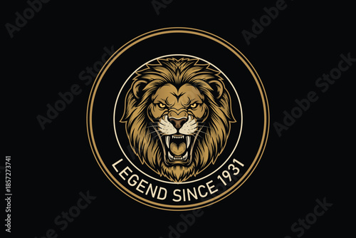Majestic lion logo with legend text since 1931 on black background