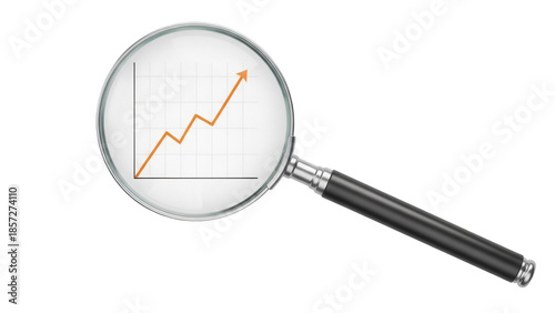 Magnifying glass with upward trend graph isolated PNG, business growth concept on transparent background, financial analysis and investment