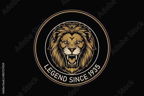 Golden lion logo with legend since 1935 on black background