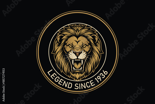 Stunning lion logo with gold circle and legend text