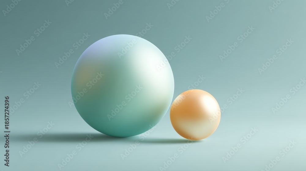 Fototapeta premium Smooth spheres of different sizes with gradient colors in a tranquil setting for artistic and abstract design projects