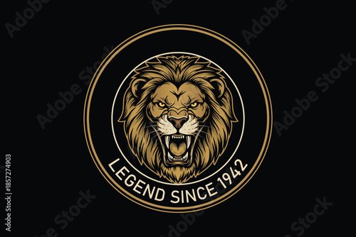Majestic lion logo with fierce expression and gold accents