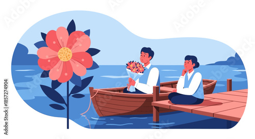 Couple in a romantic boat ride.