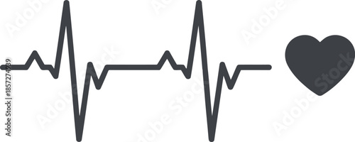 Dark gray electrocardiogram line next to a heart symbol heart rate heartbeat