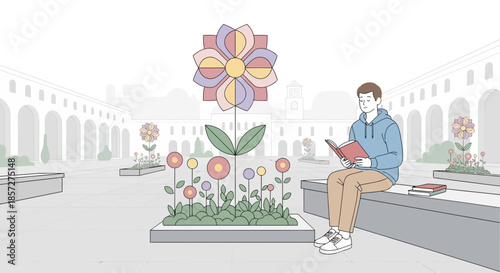 Man sitting on a bench reading.