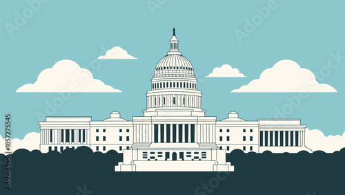 White Capitol Building with Clouds and Trees dome