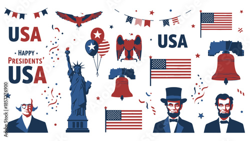 Patriotic U S A Presidents Day Celebration with Flags and Symbols eagle liberty
