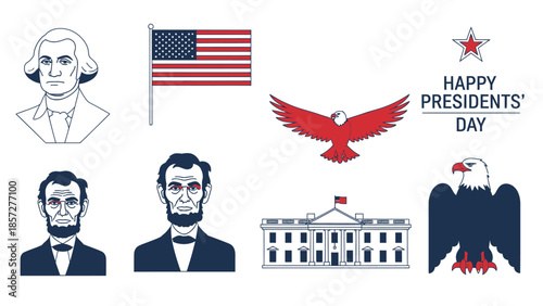 Presidents Day Celebration with American Symbols and Leaders George Washington