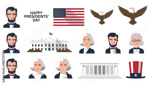 Presidents Day Celebration with Historical Figures and American Symbols Abraham Lincoln