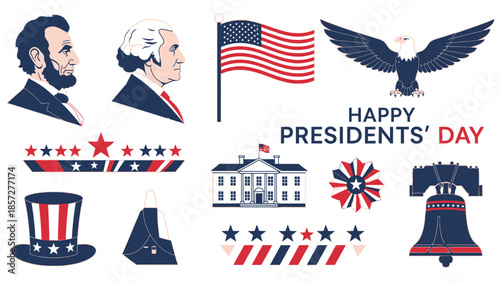 Presidents Day Celebration with Patriotic Symbols and American Abraham Lincoln