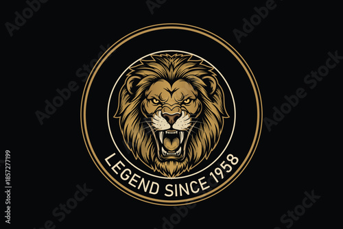 Golden lion head logo with Legend Since 1958 text