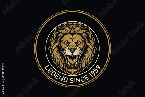 Golden lion head logo with legend since 1959 text