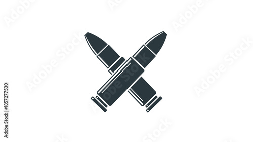 Minimalist Crossed Ammunition Cartridges Vector Icon Illustrating Conflict, Force, and Security Concepts