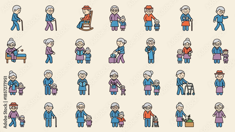 Obraz premium Collection of Cartoon Characters in Various Poses.