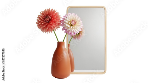 Elegant dahlia flowers in terracotta vases isolated PNG, floral arrangement for home decor and special occasions