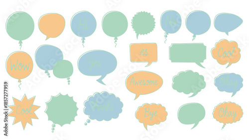 Collection of colorful speech bubbles and icons.