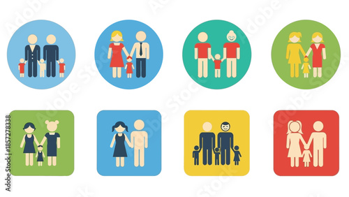 Colorful Icons Representing Various Family Units.