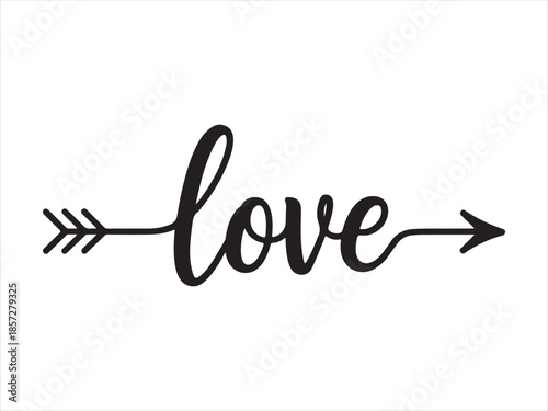 Love Arrow Calligraphy, Love calligraphy with heart and cupid arrow vector illustration