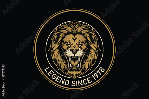 Fierce lion head logo with legend since 1978 text