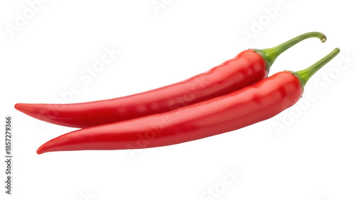 Fotografie Two red chili peppers PNG isolated on transparent background, hot spice ingredie