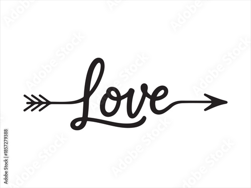 Love Arrow Calligraphy, Love calligraphy with heart and cupid arrow vector illustration
