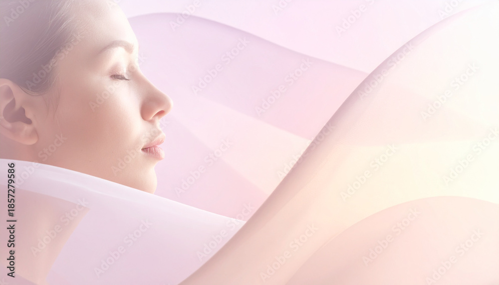Obraz premium やわらかな光に包まれて眠る女性のウェルネスコンセプト, AI生成画像