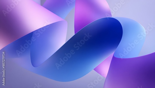 Abstract flowing ribbon of soft pastel purple and blue hues creating a dynamic and elegant curved form with smooth gradients and soft lighting