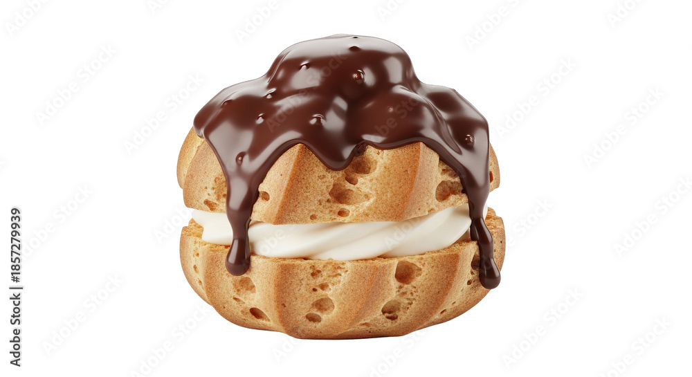 Obraz premium Decadent Cream Puff With Chocolate Glaze And Cream Filling