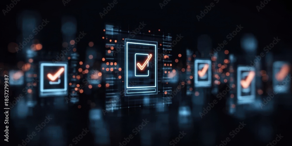 Fototapeta premium Digital map that uses document review checklist to coordinate inspection quality verification and compliance