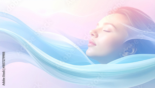 やわらかな光に包まれて眠る女性のウェルネスコンセプト, AI生成画像