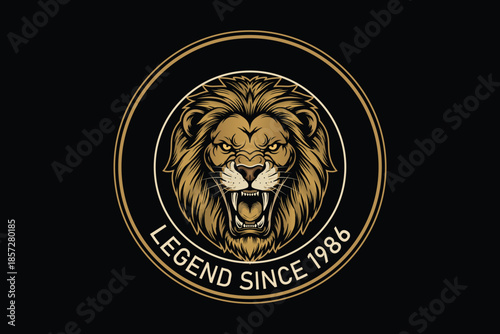 Golden lion head logo with legend text since 1986