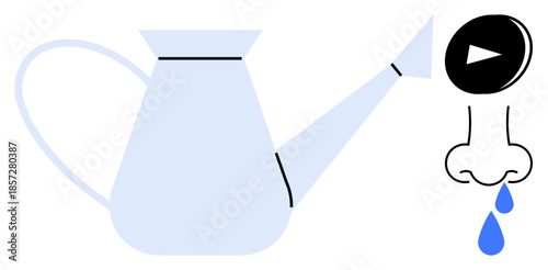 Wellness, nasal irrigation, sinus care, hydration, healthcare solutions, hygiene practices. A watering can next to a stylized nose dripping water. Wellness and nasal irrigation concept