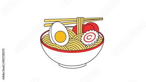Delicious Japanese Ramen Noodle Soup with Egg and Narutomaki Vector