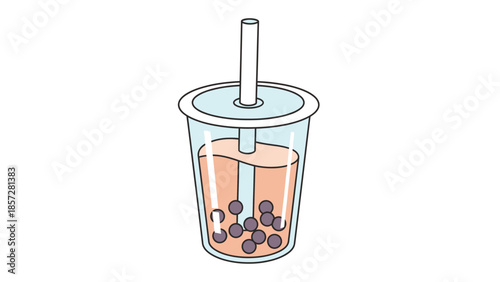 Refreshing Bubble Tea with Tapioca Pearls and Straw Vector Illustration