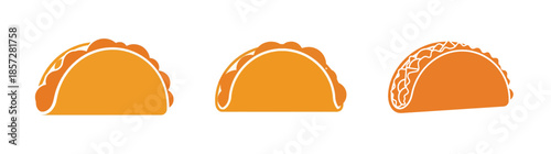 Three simple orange taco icons with varying filling details, representing Mexican fast food.
