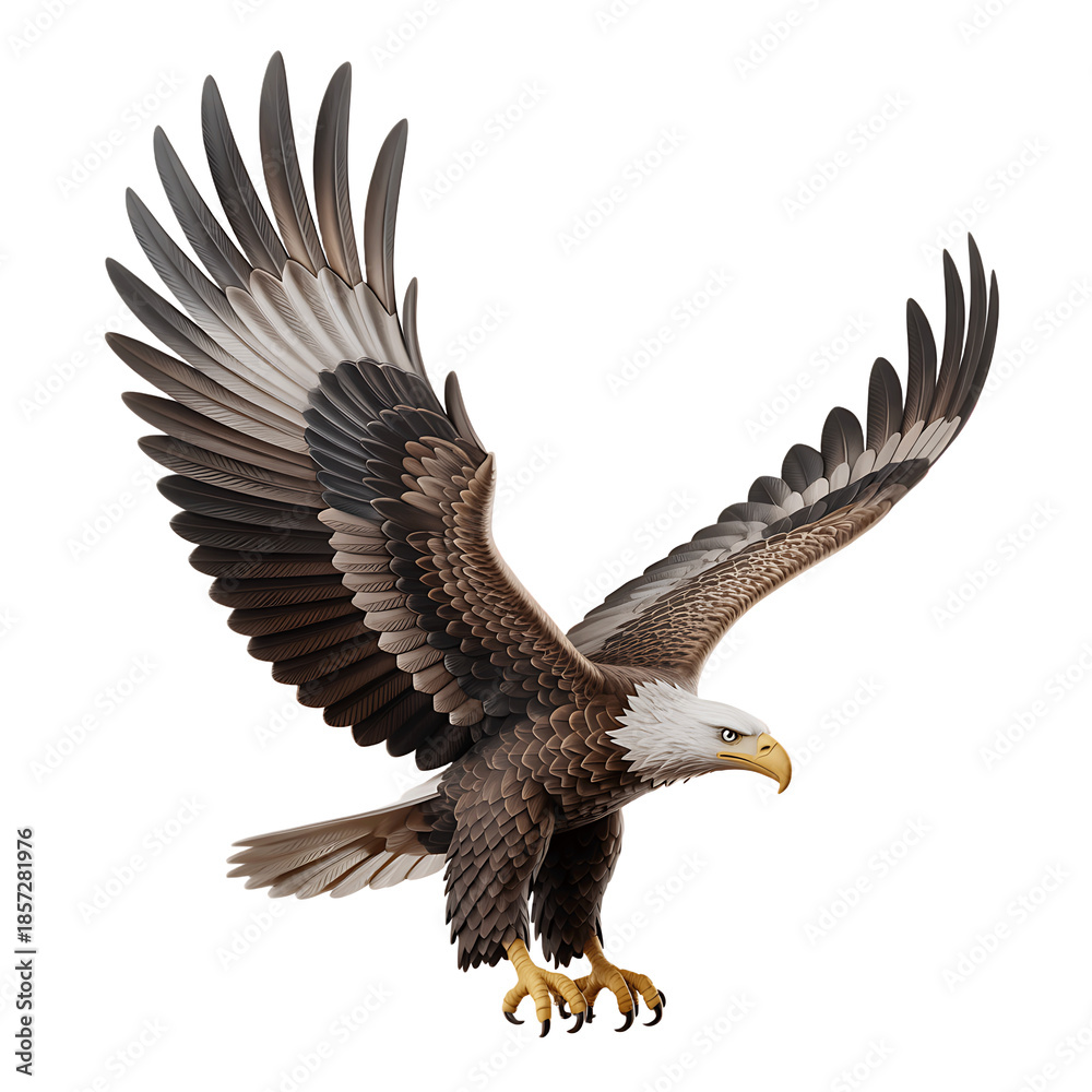 Obraz premium A majestic bald eagle soars with wings outstretched showcasing its powerful flight and striking features