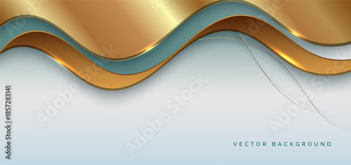 Abstract luxury 3d background gold elegant line on wave shape overlapping on soft green background with copy space for text.