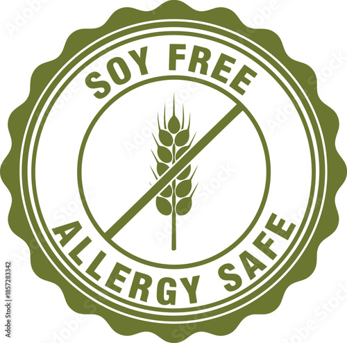 Soy Free Allergy Safe Badge – Green Allergen Free Food Label Icon for Packaging and Marketing