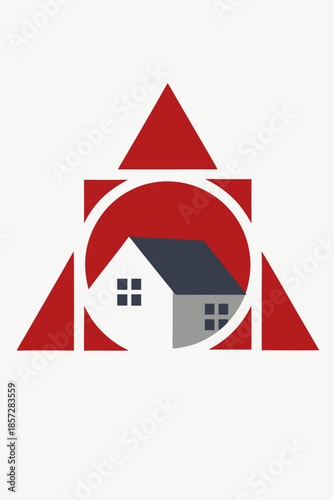 Geometric House Logo with Triangle and Circle Shapes