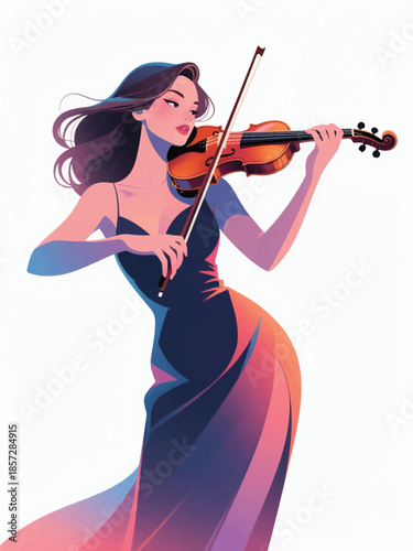 Illustration Of A Beautiful Woman Playing The Violin With Calm And Elegance Vector Design Template