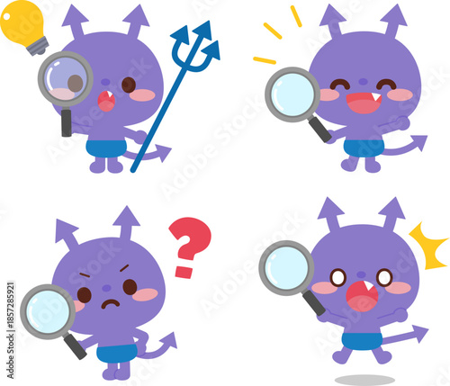 虫眼鏡とばい菌のキャラクターセット