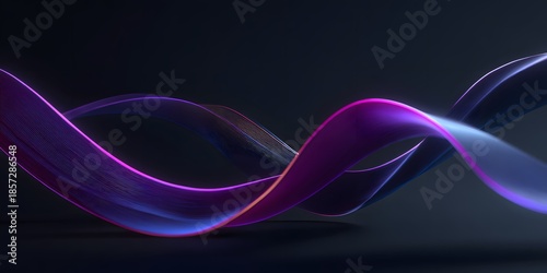 Abstract flowing ribbon of vibrant purple and blue light curves gracefully across a dark background creating a sense of motion and futuristic digital design