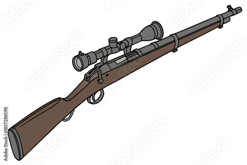 Vintage sniper rifle with scope on a white background weapon firearm