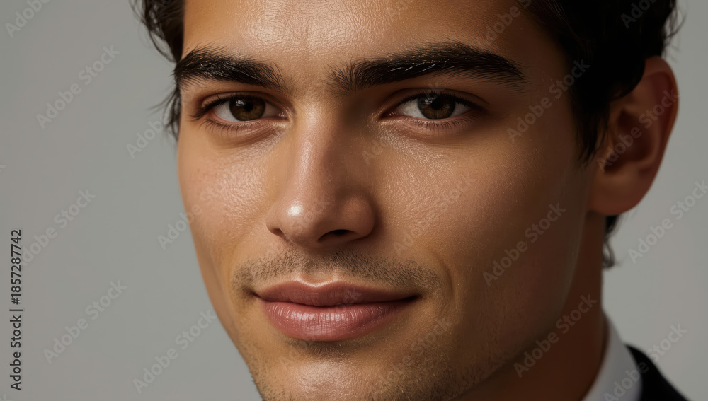 Obraz premium Young man portrait with subtle smile and warm skin tone