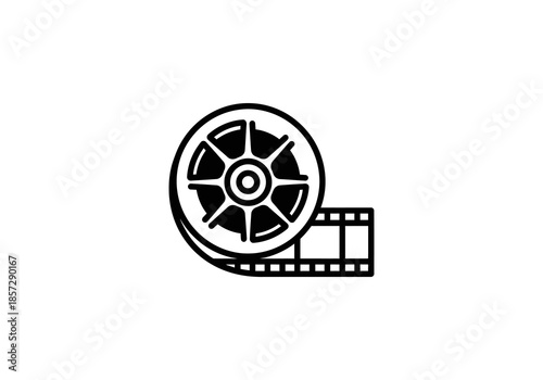 Vector Black and White Film Reel Icon with Perforated Film Strip Detail