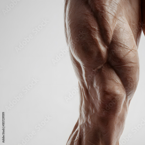 Muscular Leg: The image showcases the detailed anatomy of a toned, muscular leg, highlighting the definition and strength of the leg.