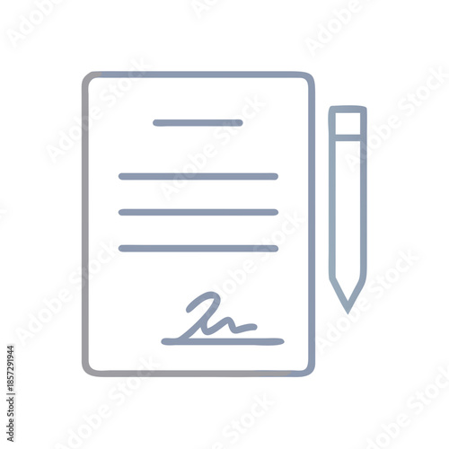 Document with signature and pencil in minimalist style  
